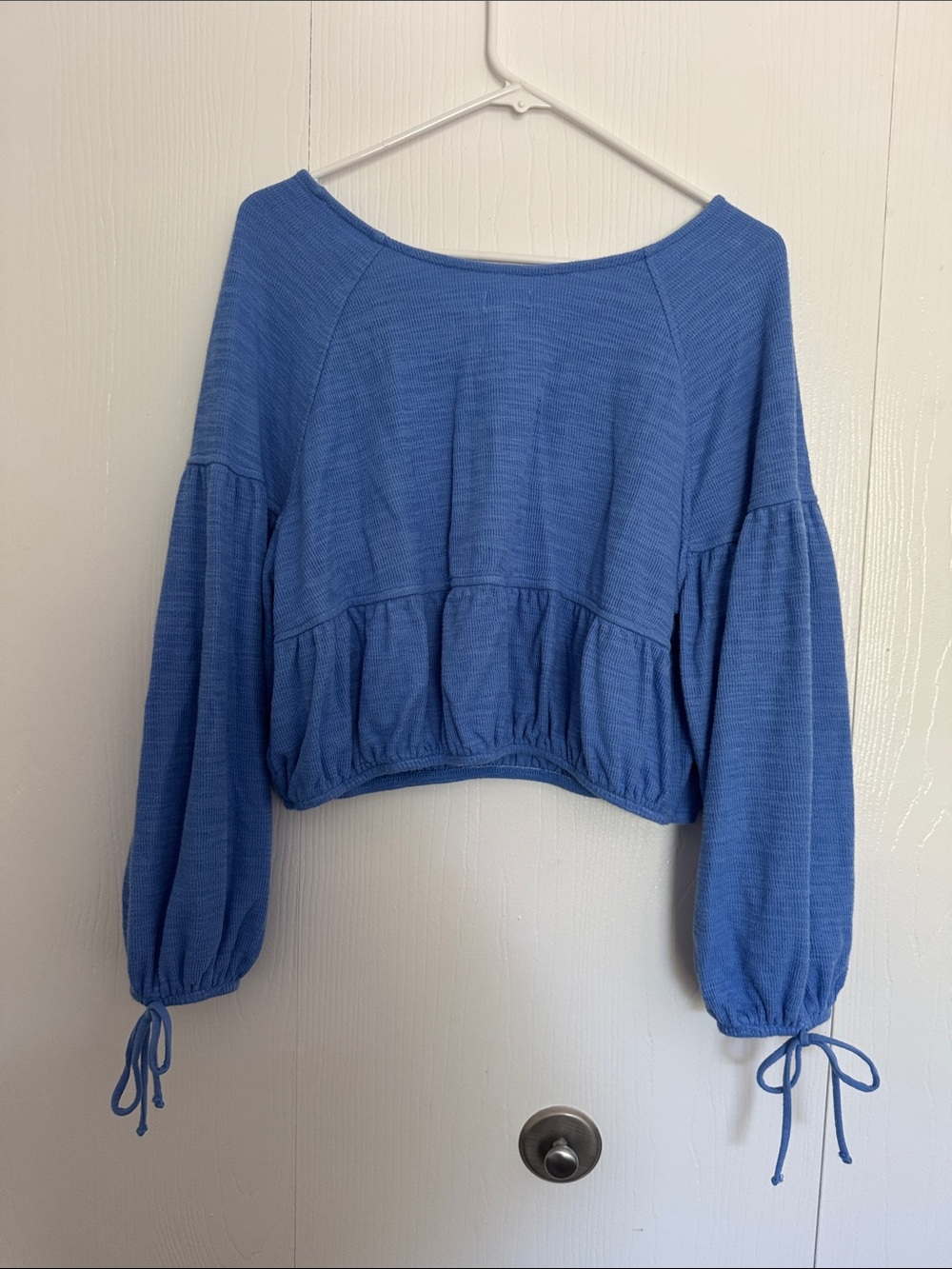 Aerie Blue Women's Cropped Peasant Top